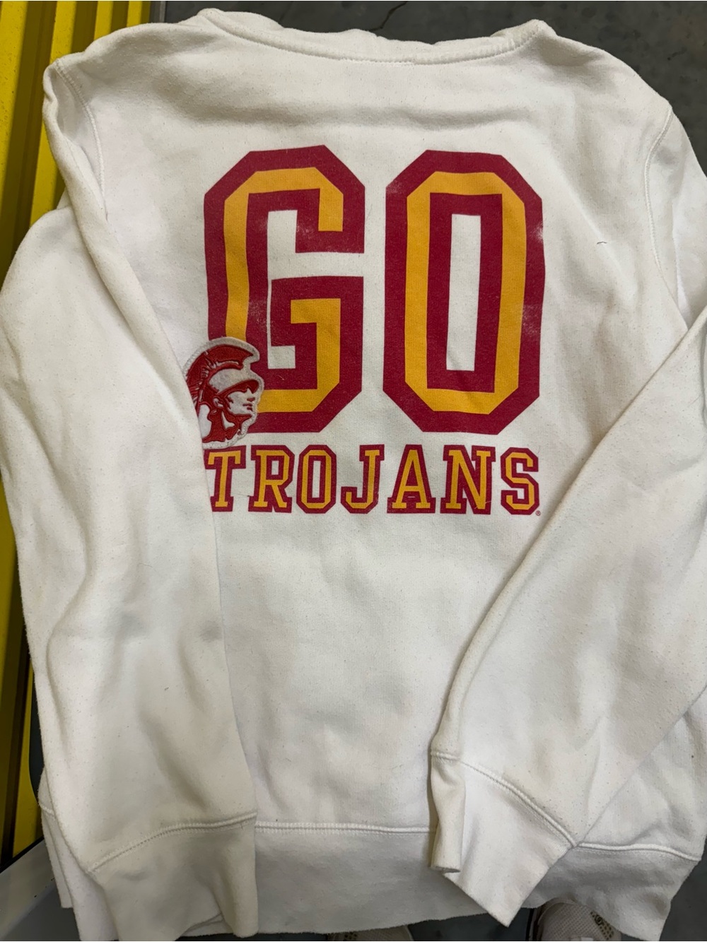 PINK Victoria's Secret White sweatshirt with red and yellow Trojans graphic